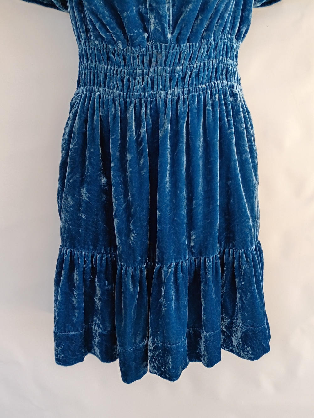 Anthropologie Somerset Mini Dress Tiered Blue Velvet V-Neck Fairy Grunge Small - Picture 9 of 15